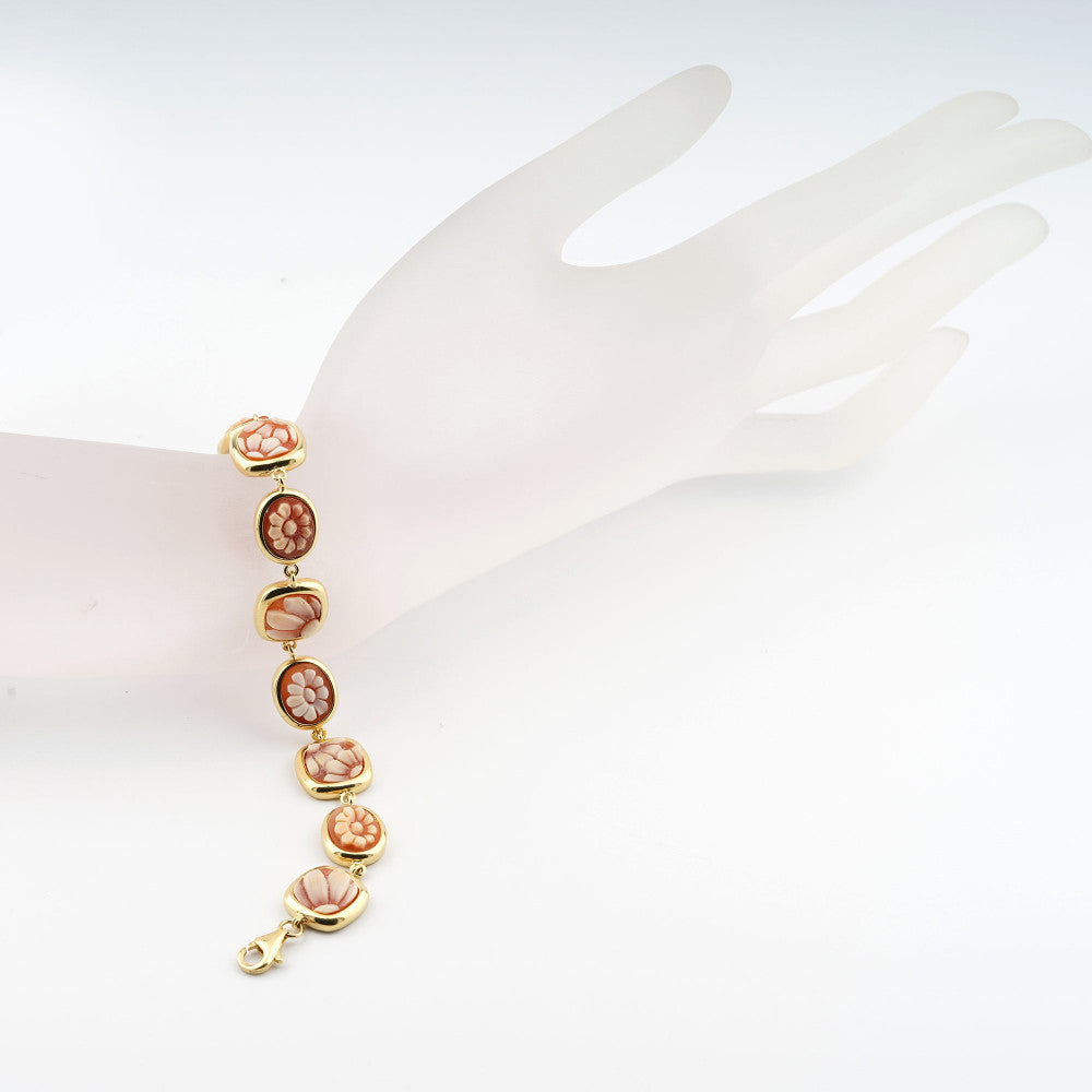 Bracciale Donna Cameo Italiano Argento Dorato 925 Fiori B19L-G